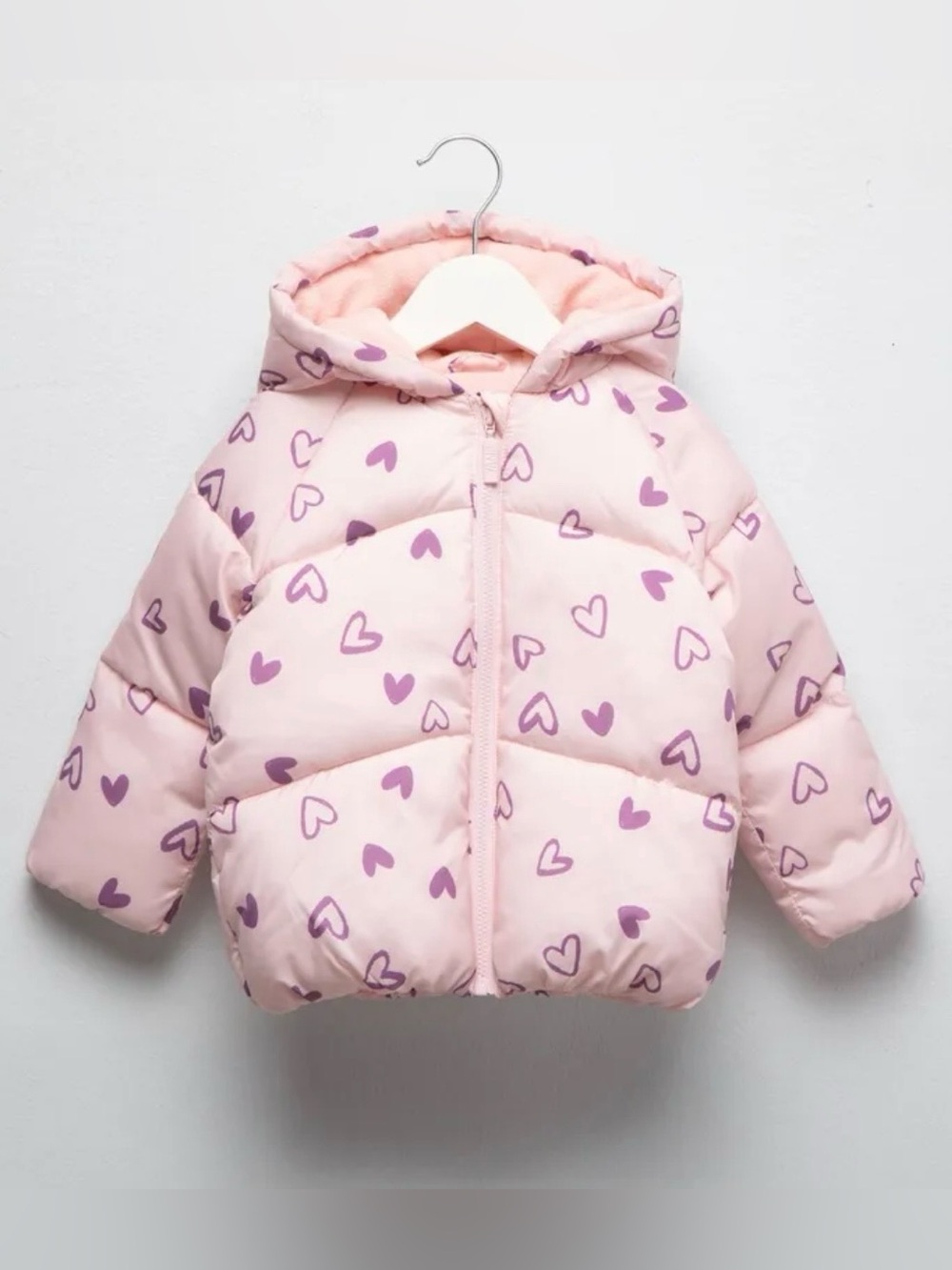 Primark Baby Pink Heart Print Puffer Jacket 9-12M